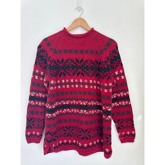 Eddie Bauer Vintage Fair Isle Holiday Cotton Crewneck Sweater - Med - Picture 2 of 8